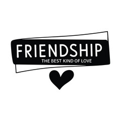 Two children walking and colorful text with heart symbol friendship quote on teal background