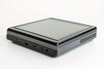 Black external hard drive isolated on white background