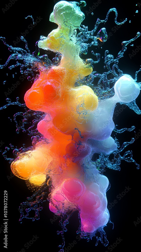 Poster a vibrant explosion of colorful liquid on a black background creates a dynamic and abstract visual.