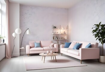 Scandinavian living room interior design zoom background,Doodle patterned wallpaper graphics