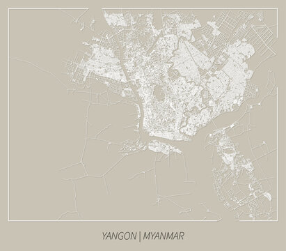 Yangon (Myanmar) street map outline for poster, paper cutting.