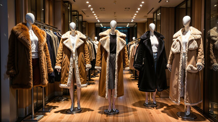 luxury and fashionable european different clothes shop window display