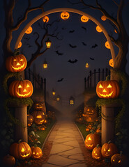 Pumpkin zombie rising out of graveyard cemetery