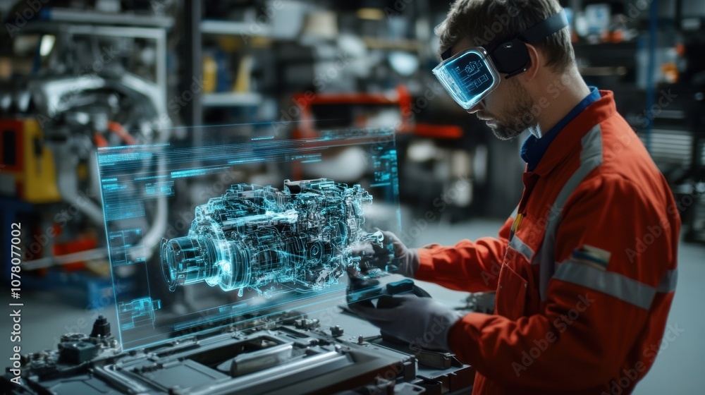 Aufkleber augmented reality technician support: ar tools helping mechanics with engine diagnostics and compone