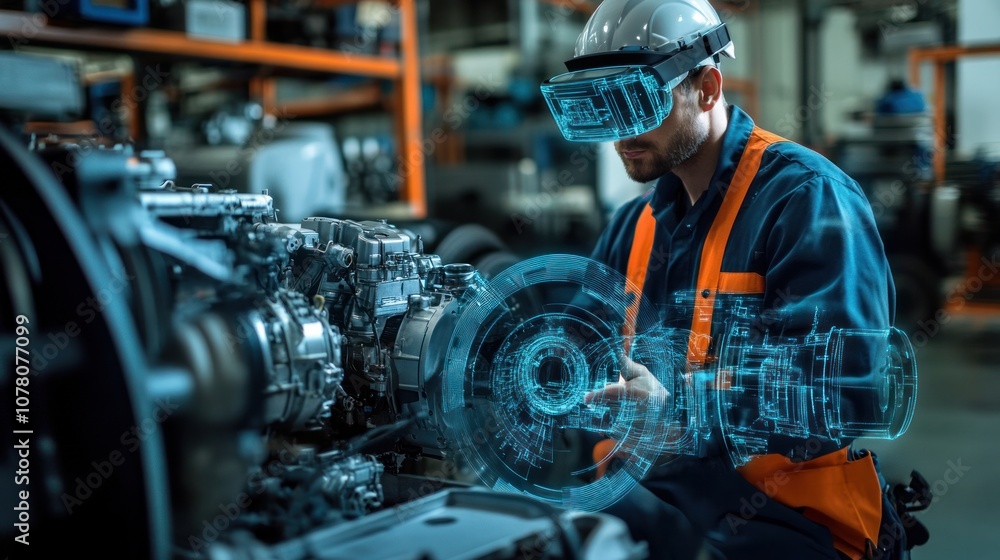 Aufkleber augmented reality technician support: ar tools helping mechanics with engine diagnostics and compone