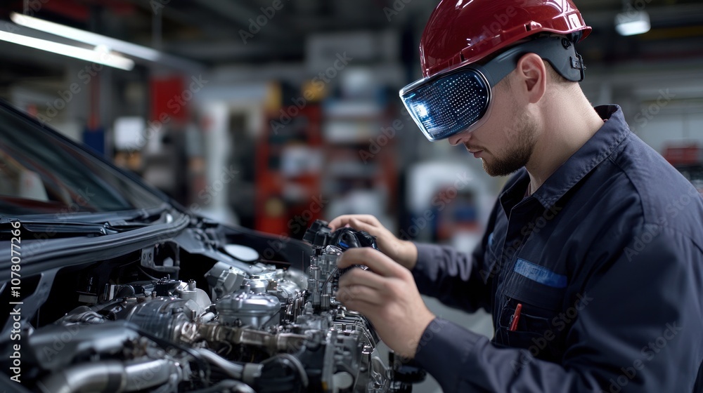Poster augmented reality technician support: ar tools helping mechanics with engine diagnostics and compone