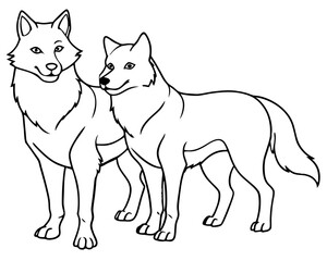 Two Wolves Coloring Page on White Background