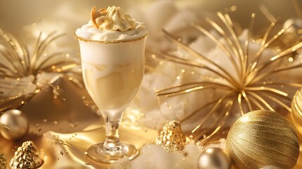 Fototapeta premium Modern glass colada surrounded by gold decorations