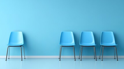 Modern Stylish Blue Chairs against a Bright Blue Wall for Interior Design, Minimalist Space, and Contemporary Aesthetic Backgrounds or Concepts