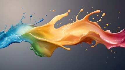 A vibrant rainbow wave of colorful paint splashes, creating a dynamic and eye catching design element against.