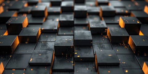 Obraz premium Abstract Pattern of Black Cubes with Glowing Edges
