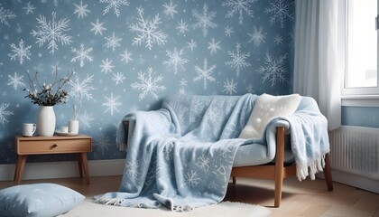 Scandinavian living room interior design zoom background,Doodle patterned wallpaper graphics