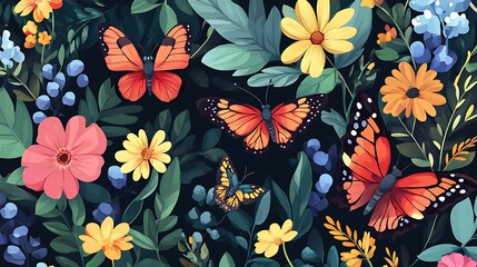 Colorful Butterflies in a Tropical Garden