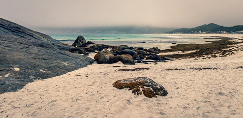 A moody image of Hellfire Bay on a foggy misty day. Cape le Grand National Park, Esperance Western Australia.