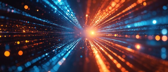 Fototapeta premium Abstract representation of data streams in blue and orange hues, suggesting technology and energy.