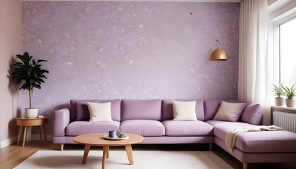 Scandinavian living room interior design zoom background,Doodle patterned wallpaper graphics