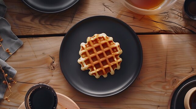 Next to the same is a black plate with two waffles on it