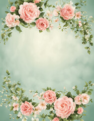 Vertical mottled green background with rose border