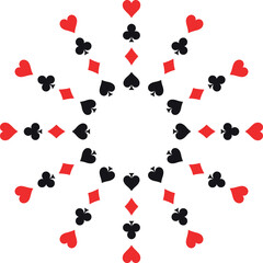 A vibrant arrangement of poker suits is displayed in a circular design.