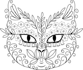 Coloring page cat face. Funny animal coloring page. Vector illustration.