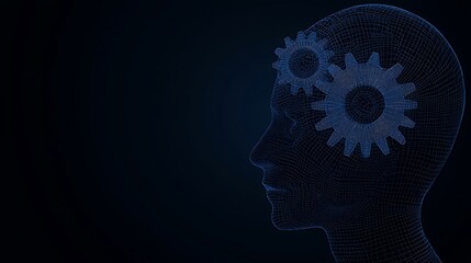 Obraz premium A digital representation of a human head with gears, symbolizing thought and cognition.
