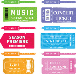Colorful Flat Design Event Ticket Set with VIP Entry Wristbands