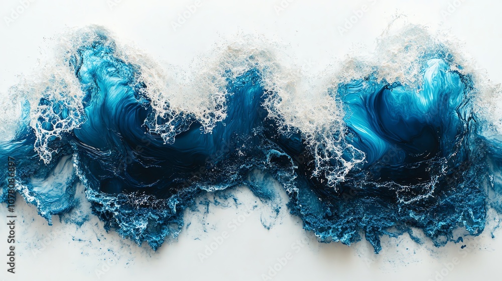 Poster abstract blue and white wave pattern resembling ocean waves with foam.