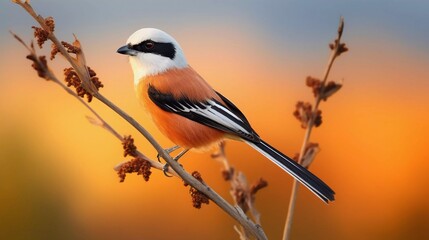 Fototapeta premium A vibrant bird perched on a branch against a blurred autumn background.