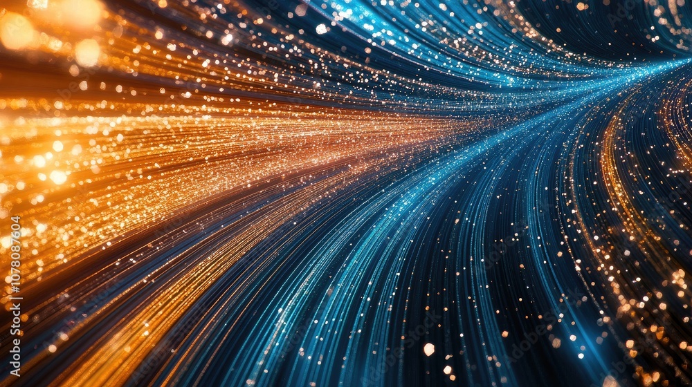 Poster vibrant blue and orange light trails creating a dynamic and energetic flow in an abstract digital ba