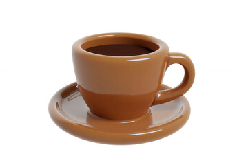 Obraz premium A simple, brown ceramic coffee cup and saucer filled with hot coffee, transparent background