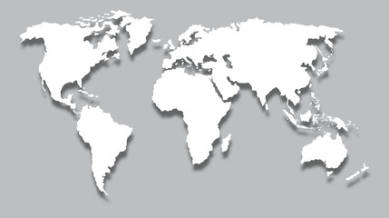 illustration of world map with realistic shadow effect .world map global in flat design. earth globe.isolated on grey background