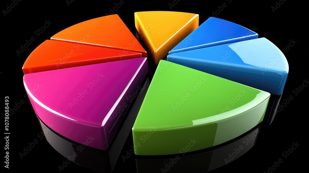 Aufkleber colorful pie chart segments on a black reflective surface with a glossy finish illustrating data rep