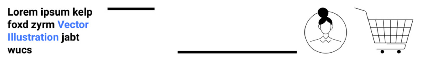 Womans profile icon and shopping cart. Placeholder text for showcasing e-commerce, online stores, digital marketing, user profiles, customer accounts, retail, and business presentations. Banner