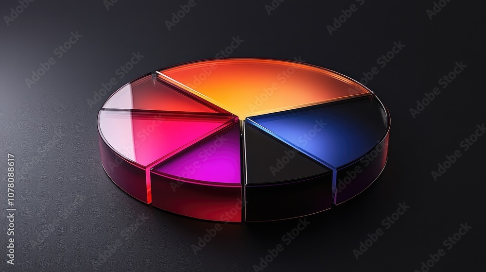 Poster vibrant geometric pie chart with colorful segments displaying a spectrum of red, orange, yellow, gre