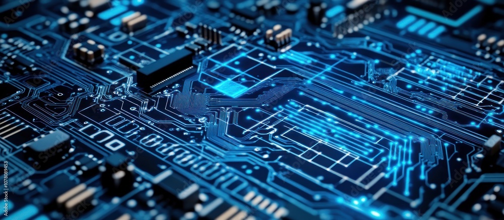 Poster close-up of a circuit board showcasing intricate electronic components and connections.