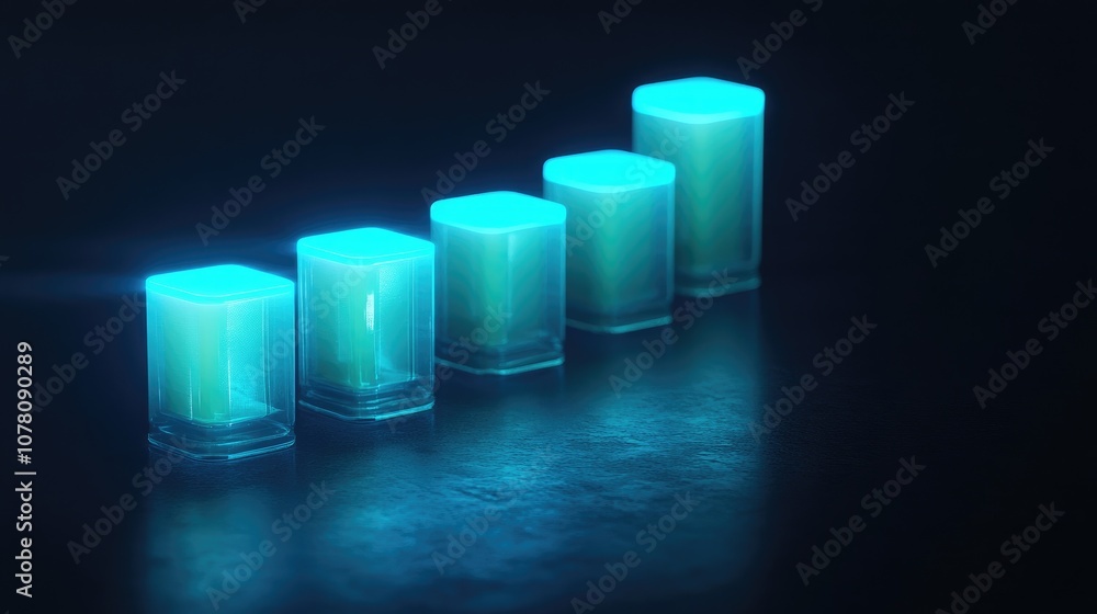 Poster glowing neon bar graph displaying growth in data analytics and business performance with dynamic lig