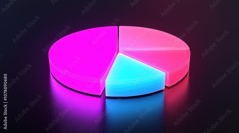 Poster abstract neon pie chart displaying data visualization with vibrant colors highlighting segments on d