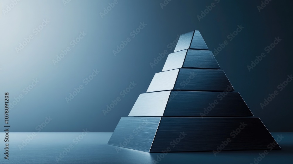 Poster metallic pyramid structure with a gradual design on a minimalistic background reflecting light and s