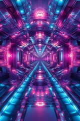 Obraz premium Futuristic Corridor of Vibrant Neon Lights and Prismatic Symmetry