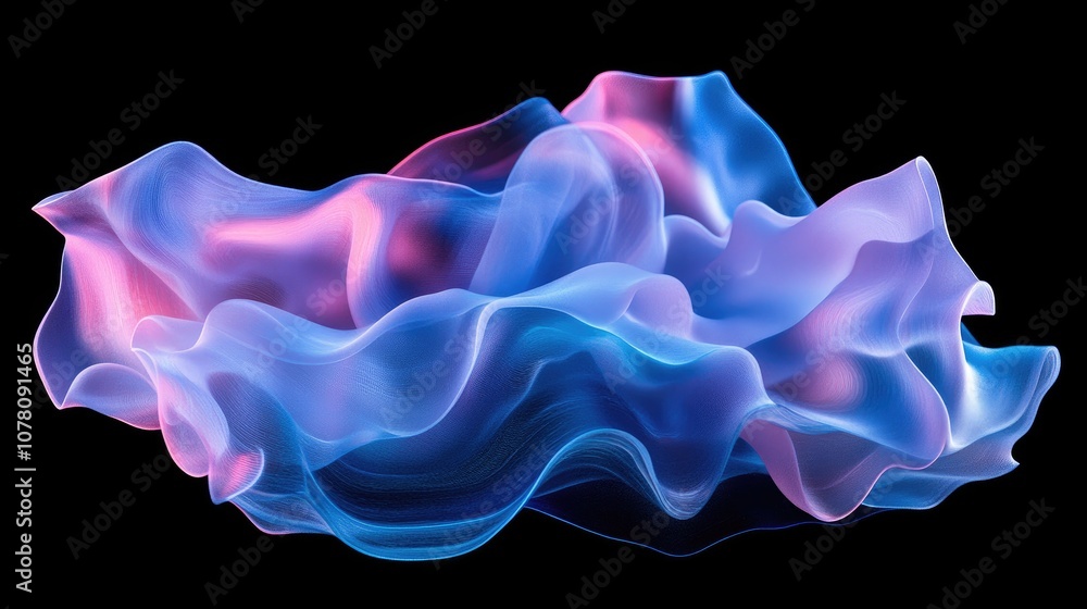Poster ethereal abstract wave flow in vibrant colors of blue and pink illustrating dynamic movement and flu
