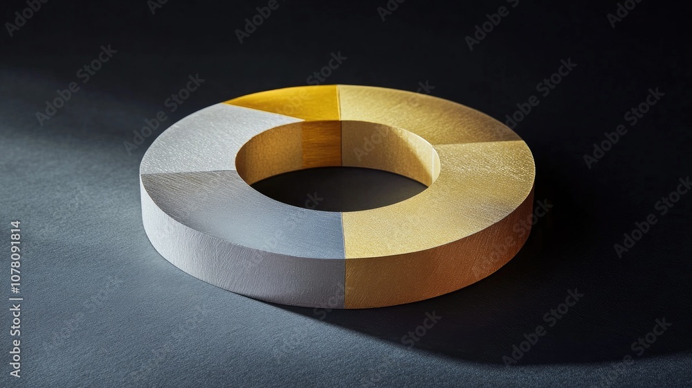 Poster abstract geometric design featuring circular shape with contrasting sections in white, gold, and nat