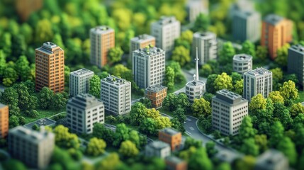 Obraz premium A miniature cityscape surrounded by lush greenery, a vision of urban sustainability.