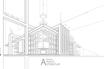 3D illustration Imagination Outline drawings of Abstract Modern Urban Buildings.