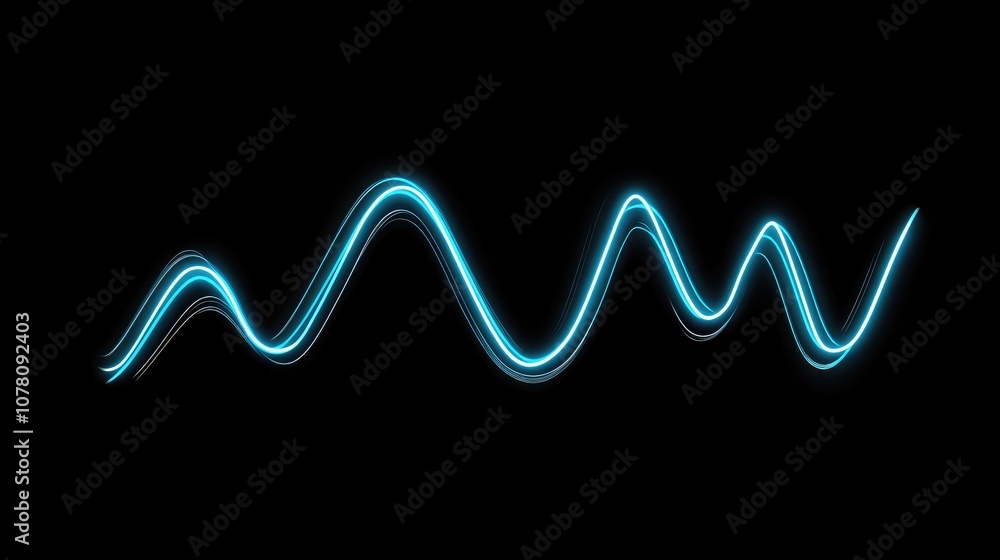 Poster abstract blue light wave pattern illustration on a black background, showcasing a smooth flowing cur