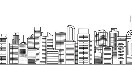 Obraz premium Black and White Urban Building Outline - a minimalist and striking visual. The monochromatic drawing highlights the architectural elegance and outlines the urban landscape in a bold manner.