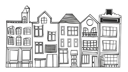 Black and White Urban Building Outline - a minimalist and striking visual. The monochromatic drawing highlights the architectural elegance and outlines the urban landscape in a bold manner.