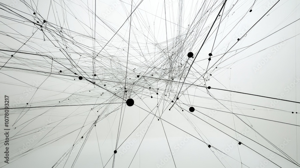 Poster abstract representation of connections and relationships in a complex network with black lines and c