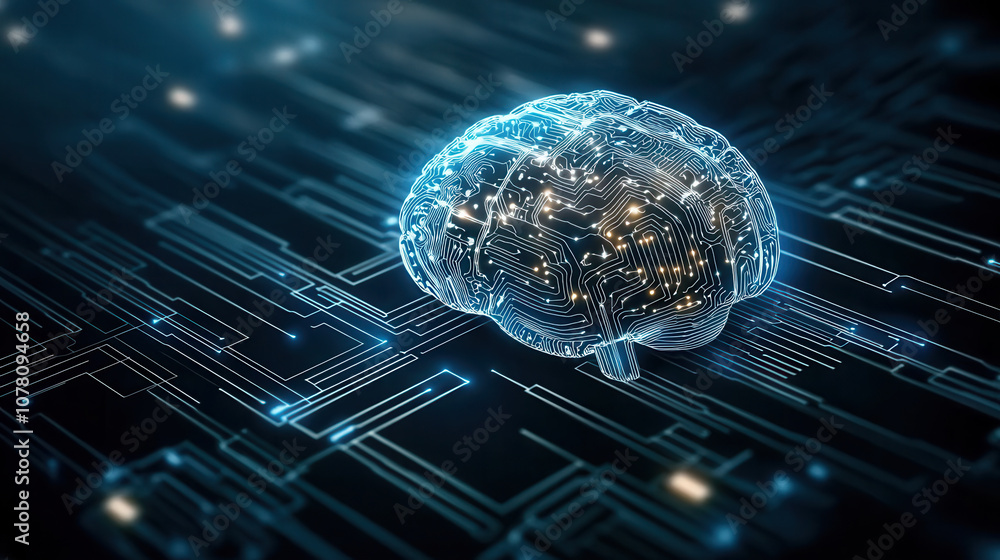 Poster digital brain with circuit patterns, symbolizing ai and technology advancements in healthcare diagno