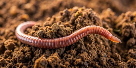 Close-up of a single earthworm in damp soil, earthworm, soil, wet, close-up, crawling, macro, garden, nature, wildlife