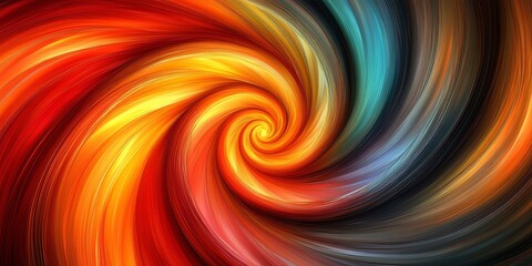 Abstract swirling vortex of red, yellow, blue, and black colors.